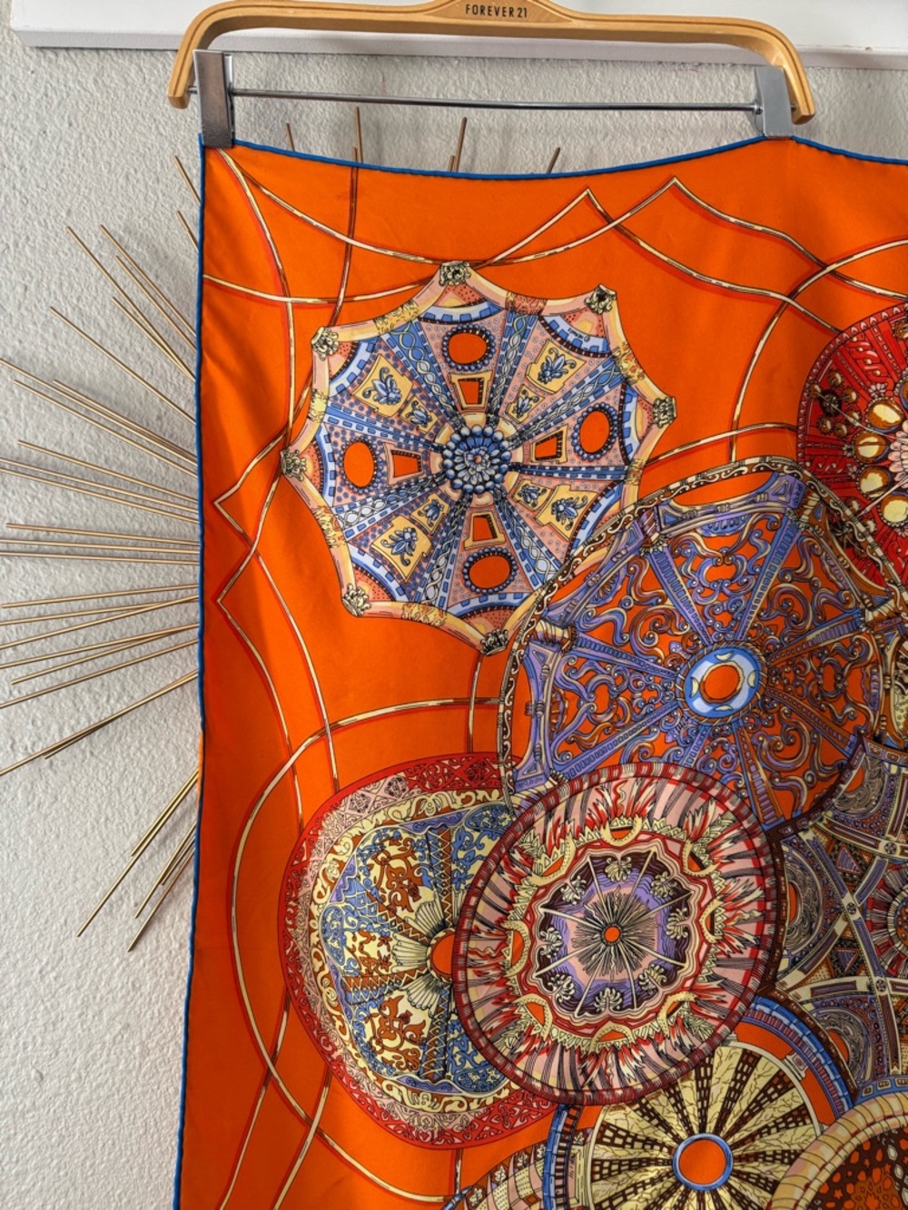 Hermès Celestial Dome Paris Orange VintageSilk Scarf with Blue and Cream Accents - Picture 3 of 10